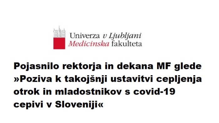 Pojasnilo rektorja in dekana MF glede »Poziva k takojšnji ustavitvi cepljenja otrok in mladostnikov s covid-19 cepivi v Sloveniji«